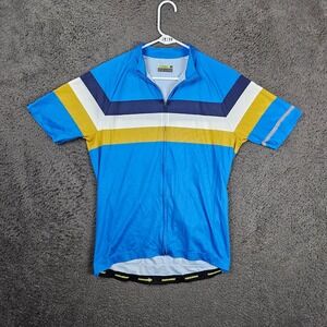 Novara‎ Mens Cycling Jersey Blue Yellow Striped Short Sleeve 1/4 Zip Size M